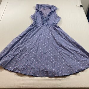 Bailey blue A line Dress polka dotted button down shirt top ruffled sleeveless